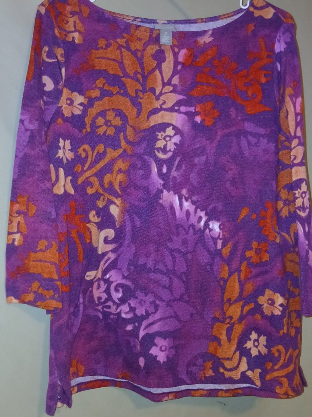 Chico's Purple and Orange Floral Long Sleeve Tunic Top Size 2 (Large)
